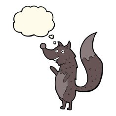 cartoon waving wolf with thought bubble N11