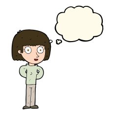 cartoon staring woman with thought bubble N39