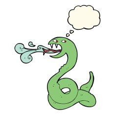 cartoon hissing snake with thought bubble N13