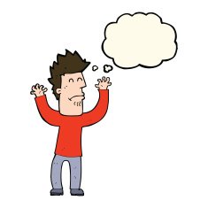 cartoon stressed man with thought bubble N54