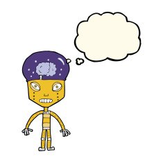 cartoon weird robot with thought bubble N8