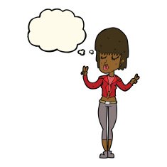 cartoon cool girl with thought bubble N22
