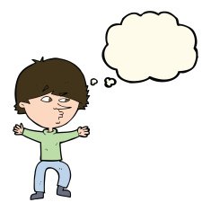 cartoon suspicious man with thought bubble N31
