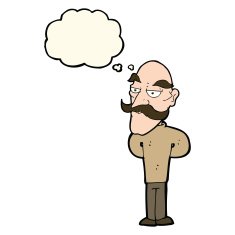 cartoon old man with mustache thought bubble N24
