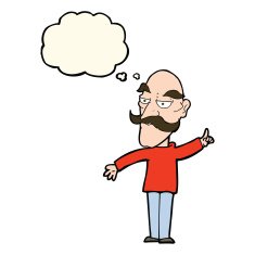 cartoon old man telling story with thought bubble N8