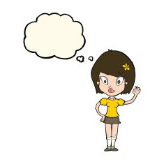 cartoon pretty girl waving with thought bubble N22