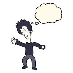 cartoon halloween vampire with thought bubble N12