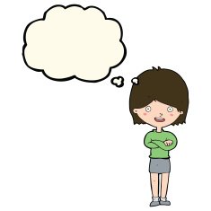 cartoon happy woman with thought bubble N200