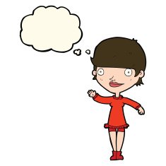 cartoon waving woman with thought bubble N113