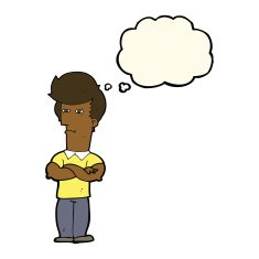 cartoon man with folded arms thought bubble N22