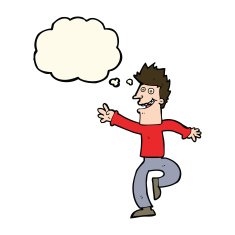 cartoon happy man with thought bubble N355
