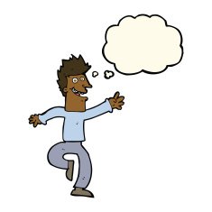 cartoon happy man with thought bubble N356