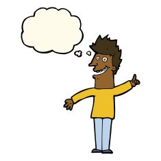 cartoon happy man with thought bubble N358