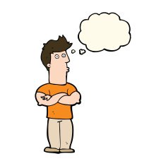 cartoon man with folded arms thought bubble N23
