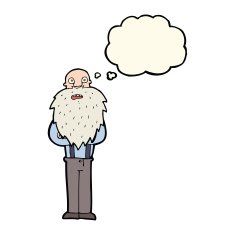 cartoon bearded old man with thought bubble N28