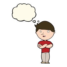 cartoon happy man with thought bubble N359