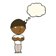 cartoon happy man with thought bubble N360