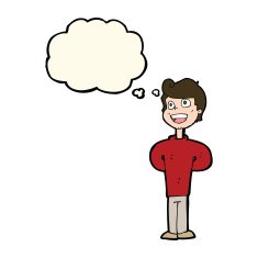 cartoon happy man with thought bubble N361