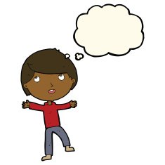 cartoon happy boy with thought bubble N181