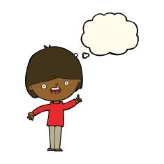 cartoon happy boy with thought bubble N183