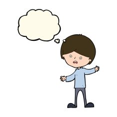 cartoon unhappy boy with thought bubble N46
