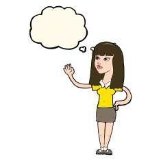 cartoon pretty woman waving with thought bubble N68