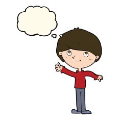 cartoon happy boy with thought bubble N184