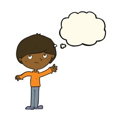 cartoon happy boy with thought bubble N185
