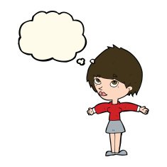 cartoon woman with open arms thought bubble N80