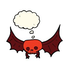 cartoon spooky skull bat with thought bubble N4
