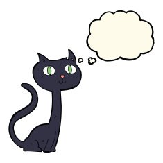 cartoon black cat with thought bubble N28