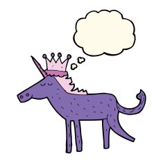 cartoon unicorn with thought bubble N32
