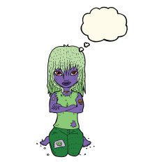 cartoon vampire girl with thought bubble N177