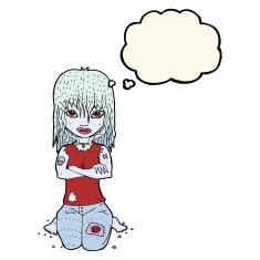 cartoon vampire girl with thought bubble N178