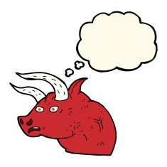 cartoon angry bull head with thought bubble N8