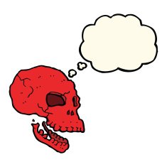 cartoon spooky skull with thought bubble N118