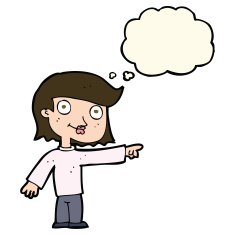 cartoon pointing person with thought bubble N7