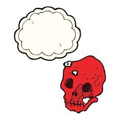 cartoon spooky skull with thought bubble N119