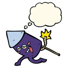 cartoon funny firework character with thought bubble N16