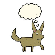 cartoon wild dog with thought bubble N7