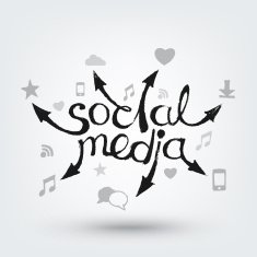 Social media text design Hand drawn arrows with icons