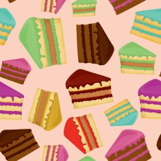 Seamless pattern with pieces of cakes
