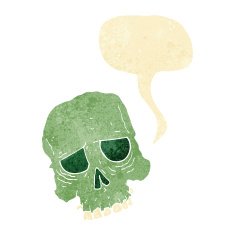 cartoon spooky skull with speech bubble