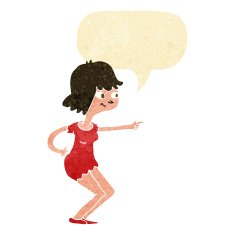 cartoon girl pointing with speech bubble