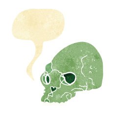 cartoon spooky skull with speech bubble N2