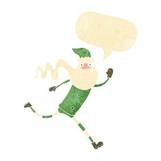 cartoon running santa with speech bubble
