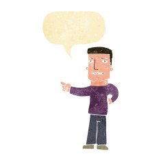 cartoon man pointing with speech bubble
