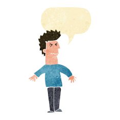 cartoon stressed man with speech bubble