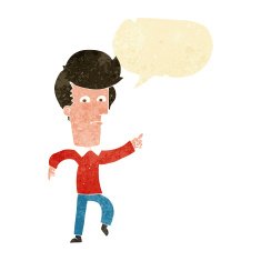 cartoon man pointing with speech bubble N2
