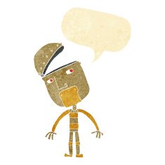 cartoon robot with speech bubble